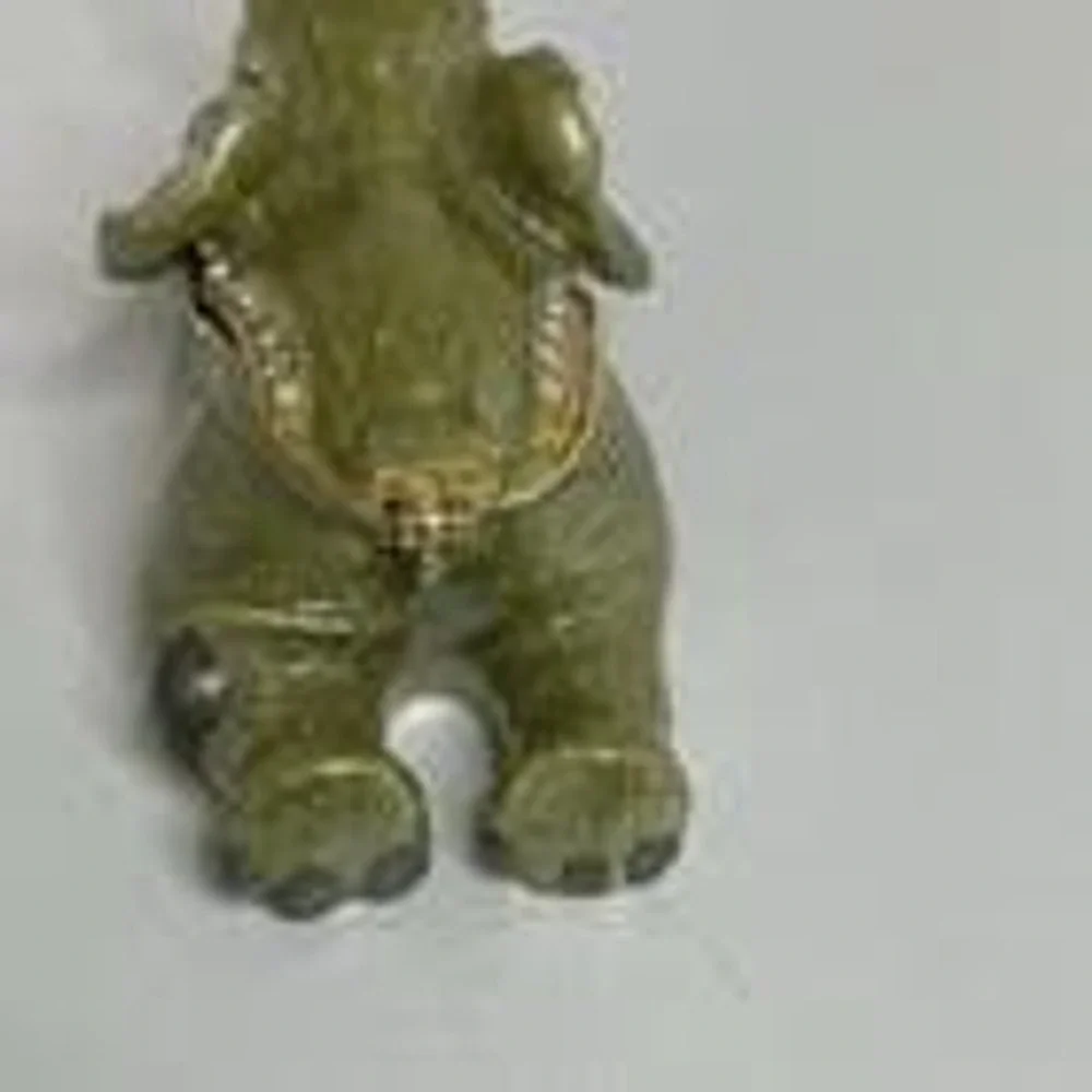 Enamel Elephant Green Gold Trunk Up Jeweled TRINKET BOX Jewelry Pills Rings 3.5